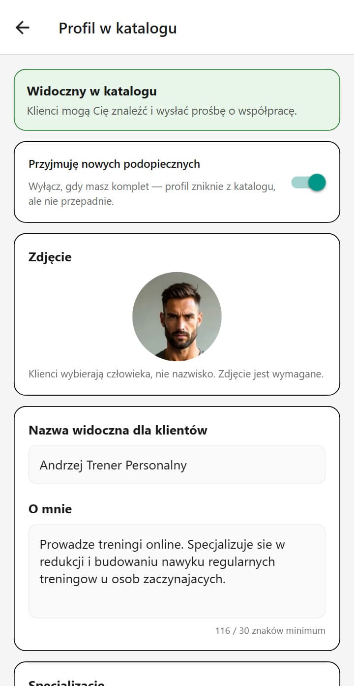 Ekran aplikacji ReGym: Nowi podopieczni znajdą Cię sami